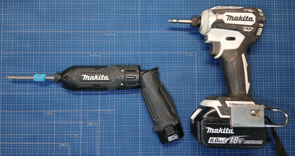 マキタ TD022D と 18Vインパクトドライバーのサイズ比較