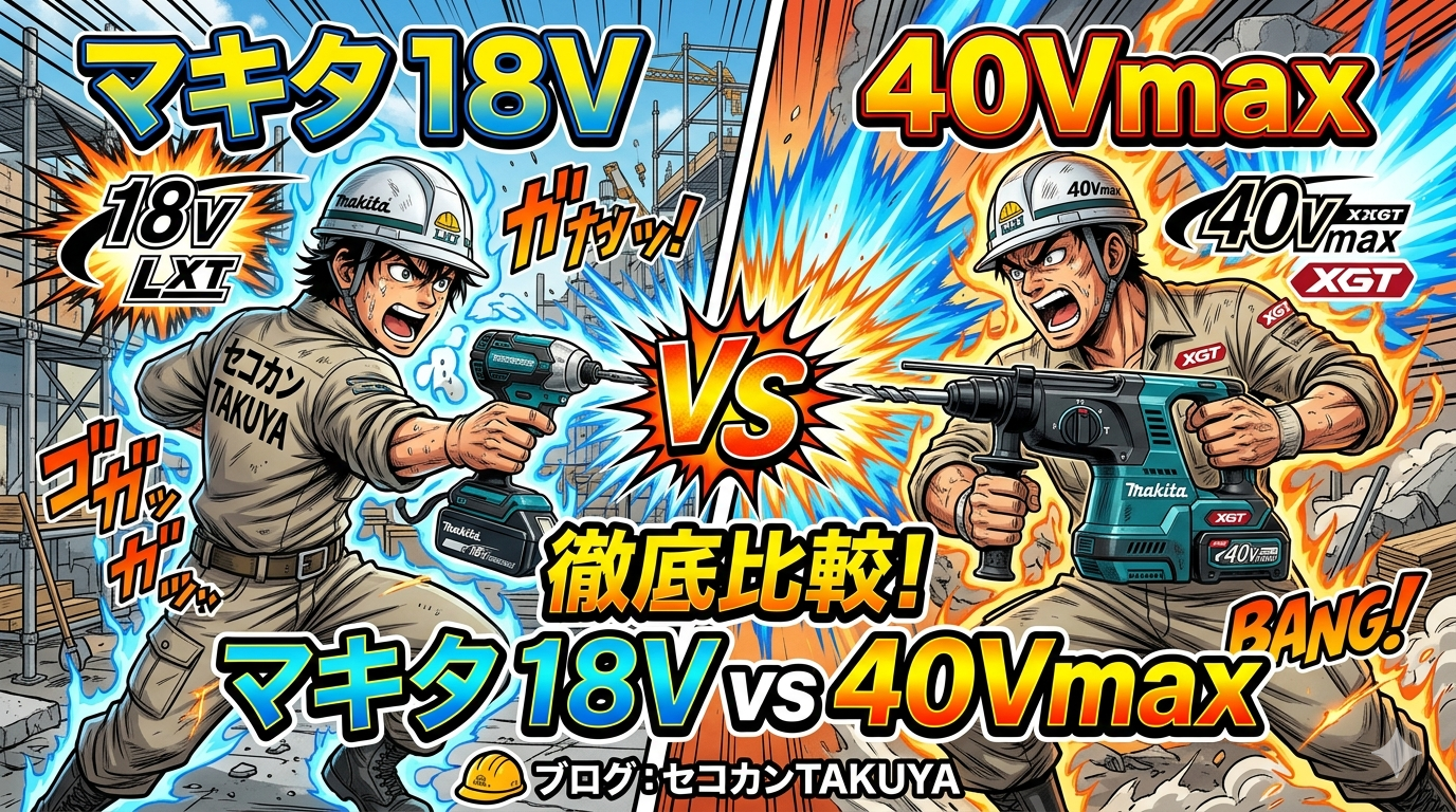 マキタ18Vと40Vmaxを徹底比較するセコカンTAKUYAブログのアイキャッチ画像