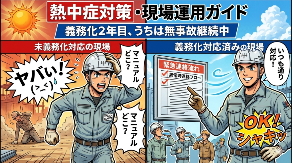 未義務化対応の現場と義務化対応済みの現場の比較。義務化2年目、うちは無事故継続中